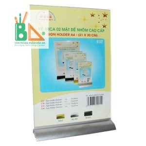 Kệ mica 2 mặt A4 đế lùa nhôm cao cấp E37 - 210x300mm